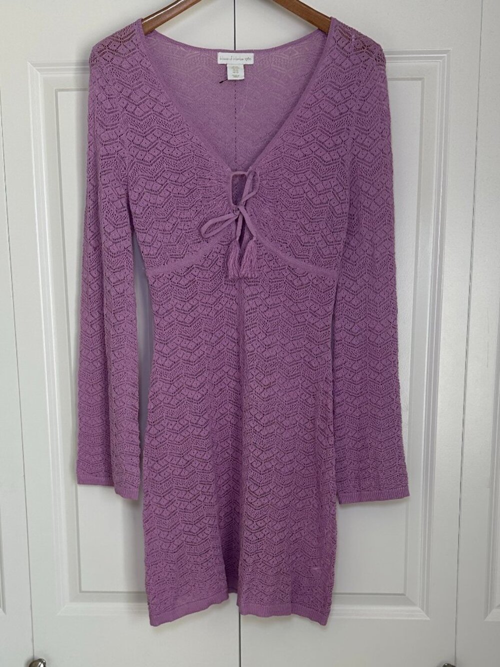 NWOT House Of Harlow 1960 Lavender Crochet Cover Up Dress sz XS Front Keyhole